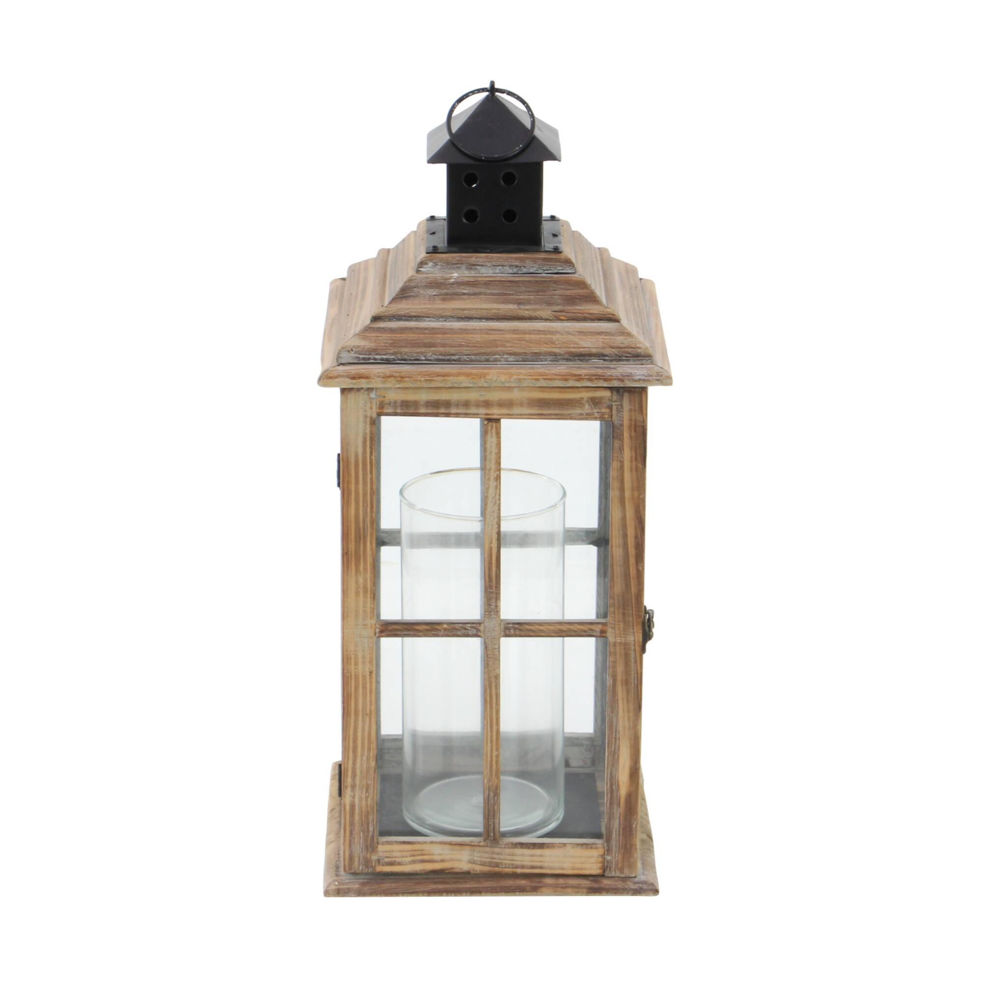 23" Brown Chinese Fir Traditional Candle Holder Lantern